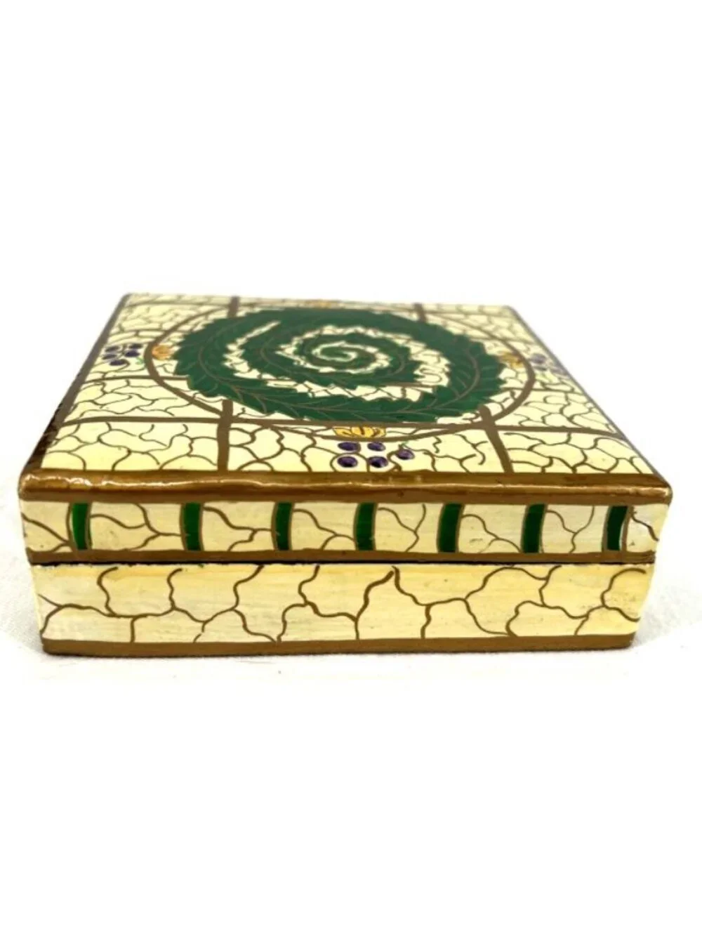 India Coasters Hand Painted Lacquered Paper Mache 6 Coasters w/ Box